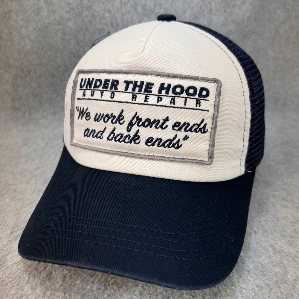 Under the Hood Auto Repair Mens Blue White Trucker Hat Mesh Snapback Cap OSFM